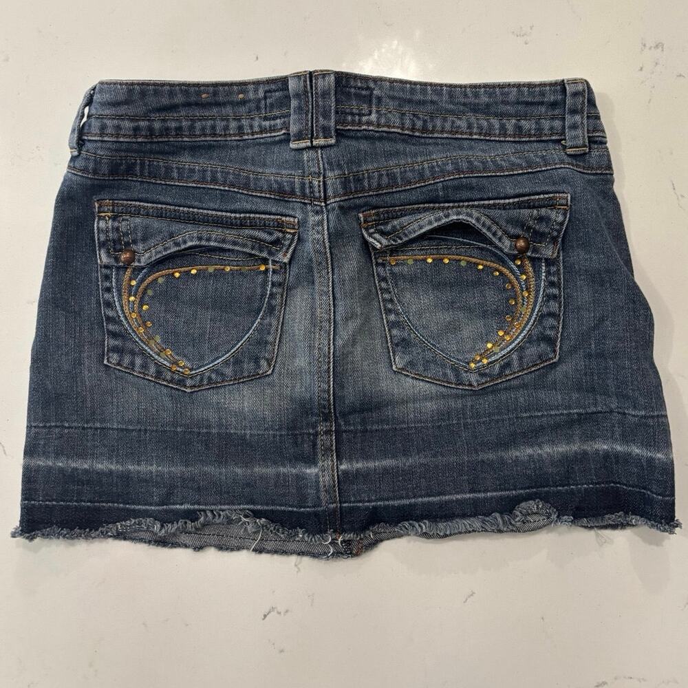 Candies Y2K micro mini denim skirt sz 0 blue pocket embellished retro unique - Picture 2 of 9